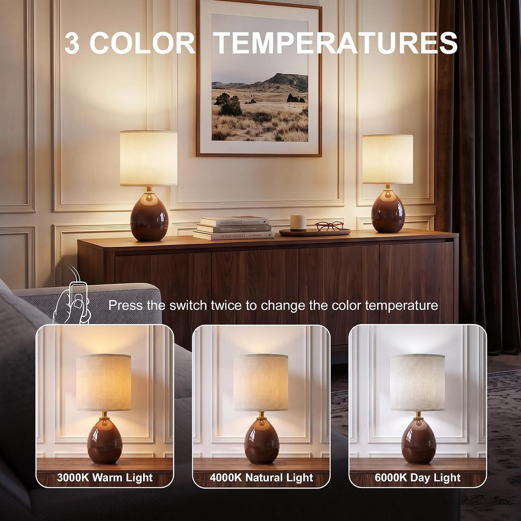 Dawnwake 17.7" Ceramic Table Lamps Set of 2 for Living Room Bedroom, Coffee