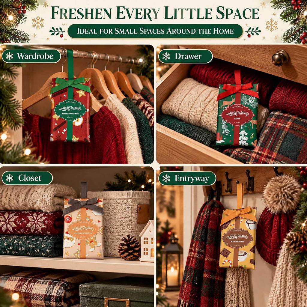 STRN Christmas Scented Sachets, 6 Large Hanging Sachet for Drawer & Dresser