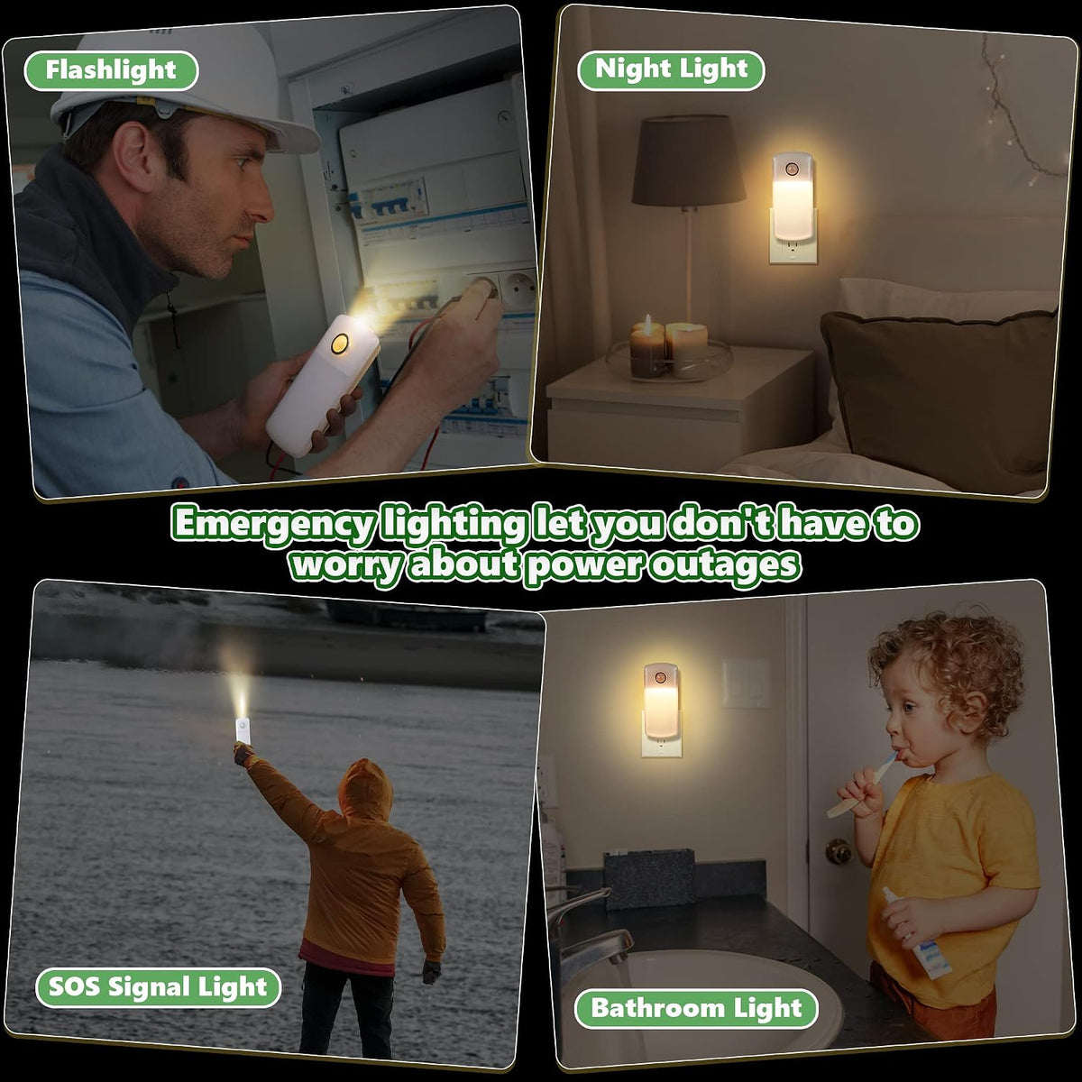Enhon 4 Pack 4 in 1 Home Emergency Power Failure Night Lights, Warm White