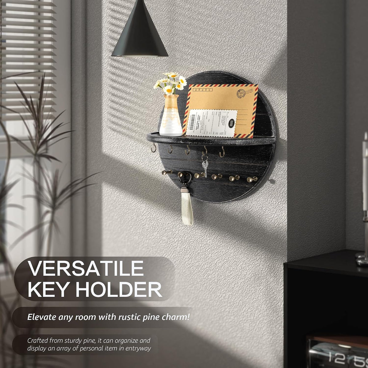 Rebee Vision Round Key Holder Wall Mount for Keys & Sunglasses, Old Black