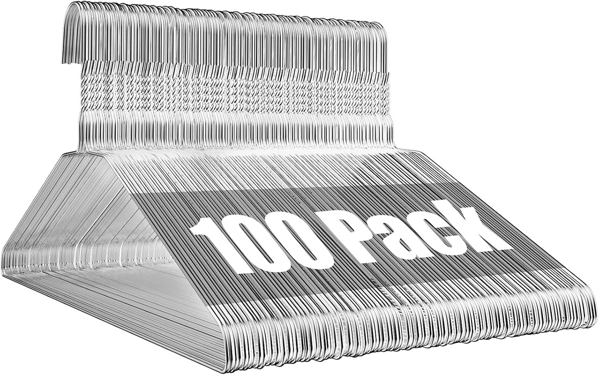 Wire Metal Clothes Hangers Bulk 100 Pack, Slim Space Saving Silver