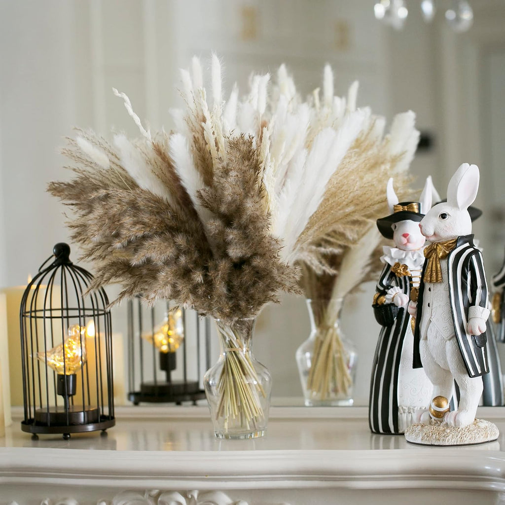 80pcs Natural Pampas Grass Bouquet, Boho Home Decor, 17 Inch Flowers Decoration, Dried Flowers, Pampass Floral Arrangements for Wedding or Room Decor