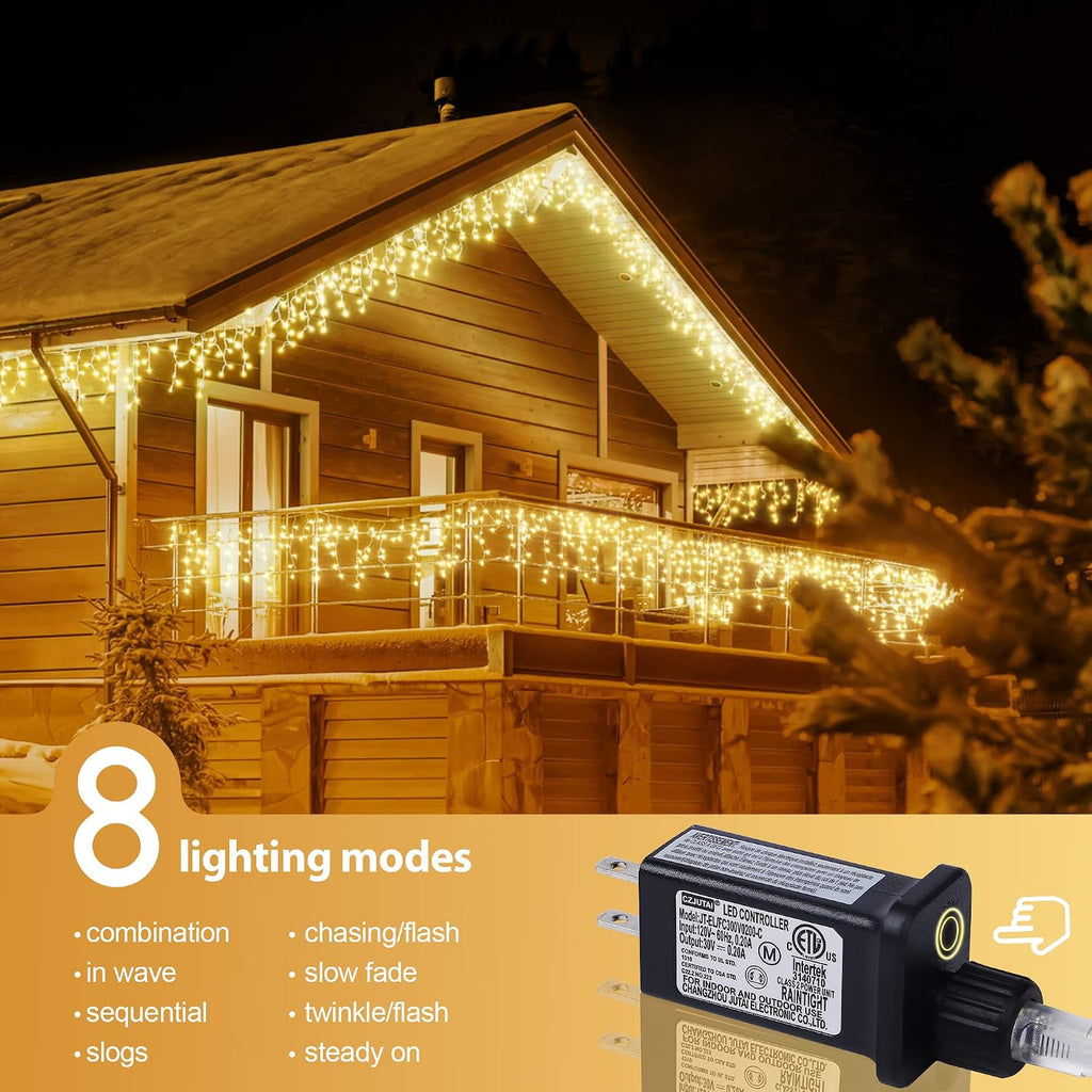 300 LED Icicle Lights,33FT Icicle Christmas Lights Warm White