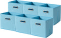 6 Pack Open Fabric Storage Bins with Metal Handle, 10.6x10.6x11 Inch Foldable Cube Organizer Baskets for Closet Shelf Cabinet, Collapsible Fabric Boxes for Home Storage (Sky blue)