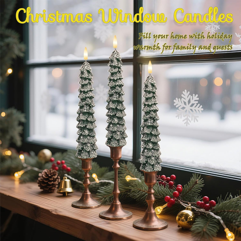 Flameless Christmas Tree Taper Candles with Remote Set of 3, Snowflake