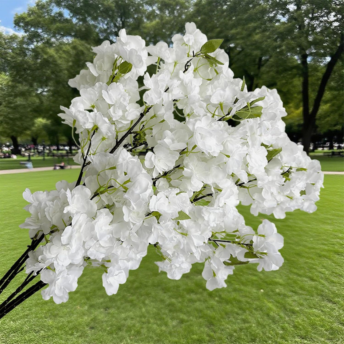 Artificial Cherry Blossom Branches, 5Pcs White Silk Faux Flowers, 33.5in