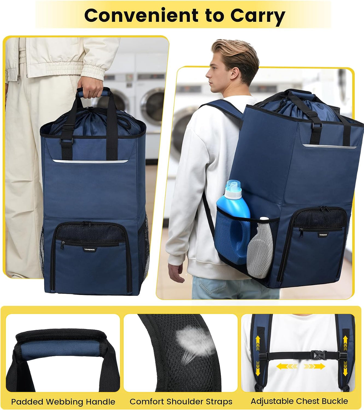 Vorspack Laundry Backpack for College Students, 2 in 1 Laundry Bag, Blue
