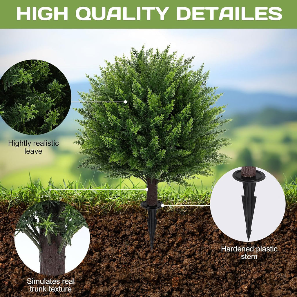 Set of 2 Artificial Cedar Topiary Ball Tree,23" with Ground Spike