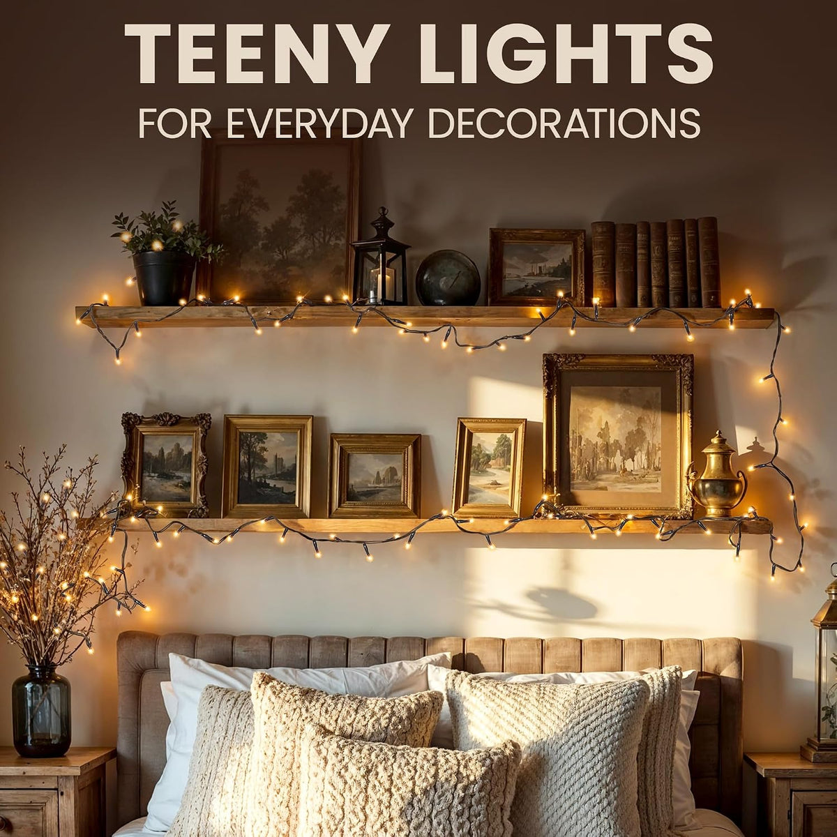 Incandescent Teeny Lights 100 ct – Warm Mini Bulbs with Brown Cord – Indoor/Outdoor Water-Resistant Farmhouse String Lights for Patio, Wedding, Home Décor, Rustic Christmas