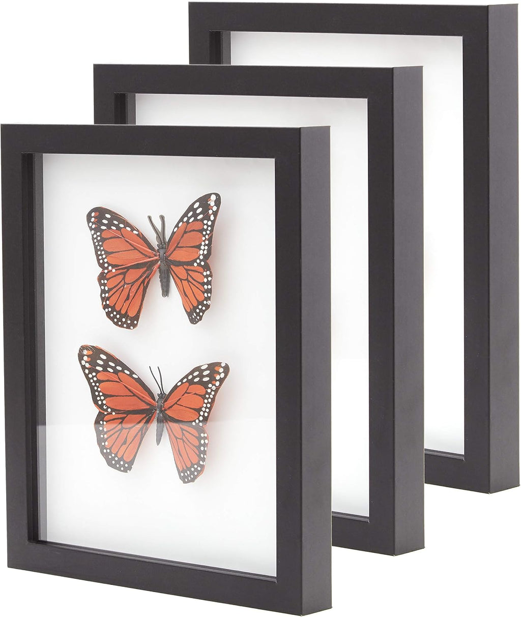 Super-Sturdy, Real Wood 8x10 Shadow Box Frame 3pk. Genuine Hardwood Displays with Real Glass. Best Shadowbox to Showcase Photos, Tickets, Wedding Bouquets, CDs, Medals, Awards, Seashells and Insects.