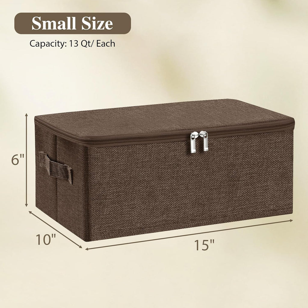 ANMINY Fabric Storage Bins with Zipper Lids, 15"x10"x6", Coffee, 2 PCS