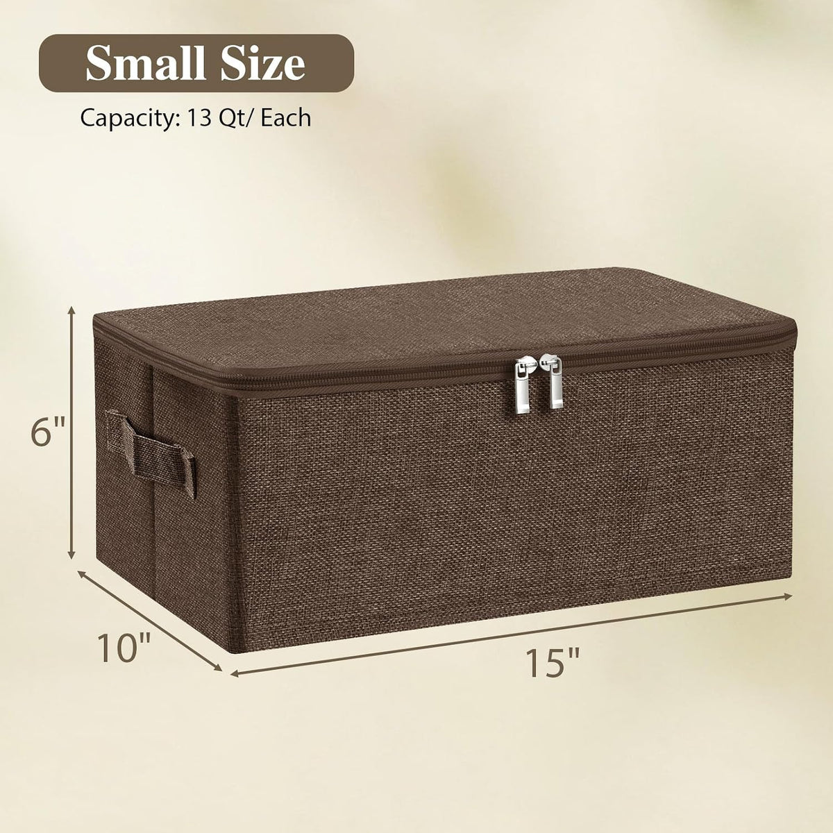 ANMINY Fabric Storage Bins with Zipper Lids, 15"x10"x6", Coffee, 2 PCS