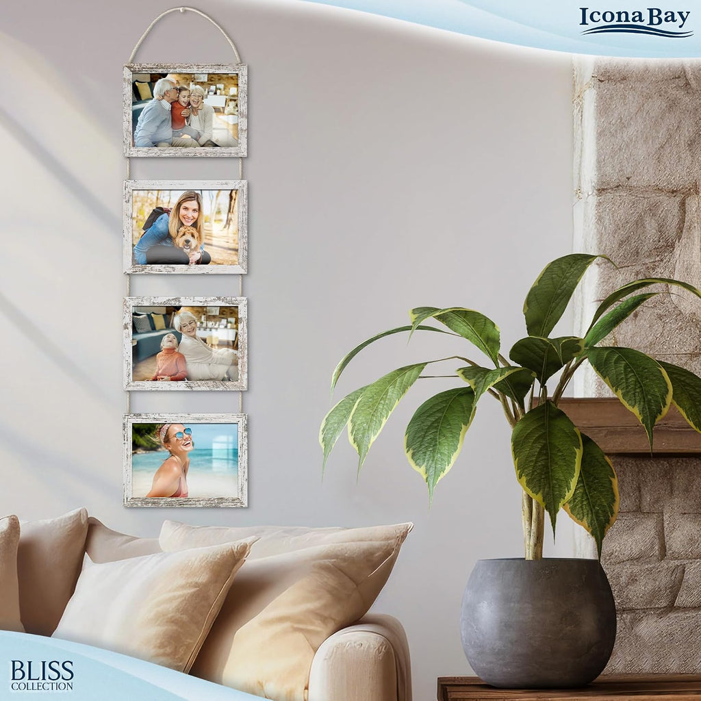 Icona Bay - 5x7 Wall Hanging Picture Frames Collage with 4 Openings - Distressed White - Casual Style Engineered Wood Frames - Wall Mount Only - Bliss Collection (Pack of 3)
