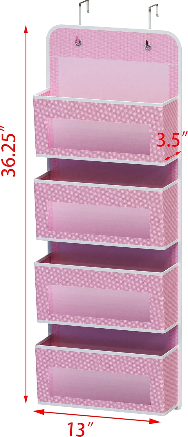Simple Houseware 4 Clear Window Pocket Over Door Hanging Organizer, Pink