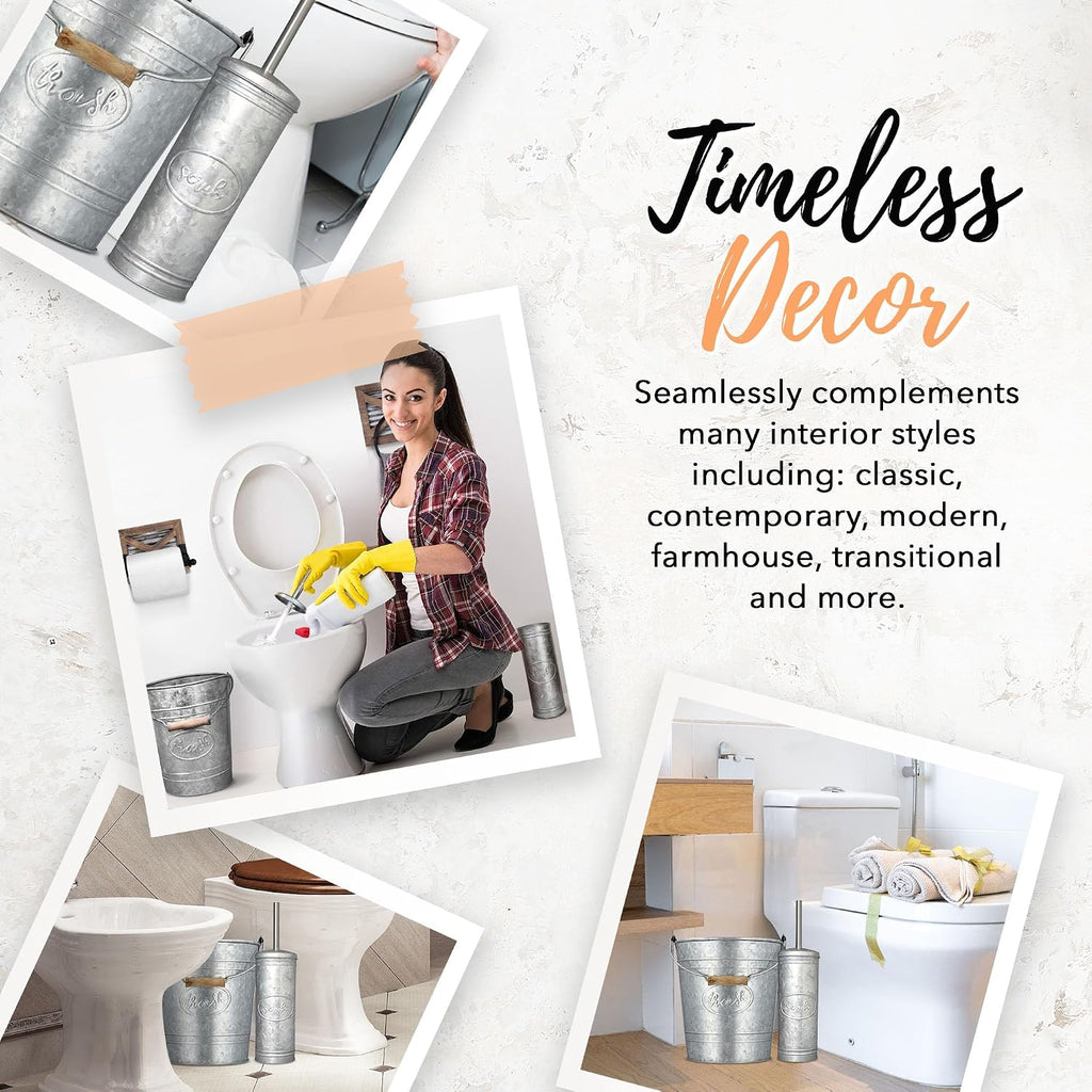 Autumn Alley Farmhouse Bathroom Trash Can and Toilet Brush Set, 2 Gallon
