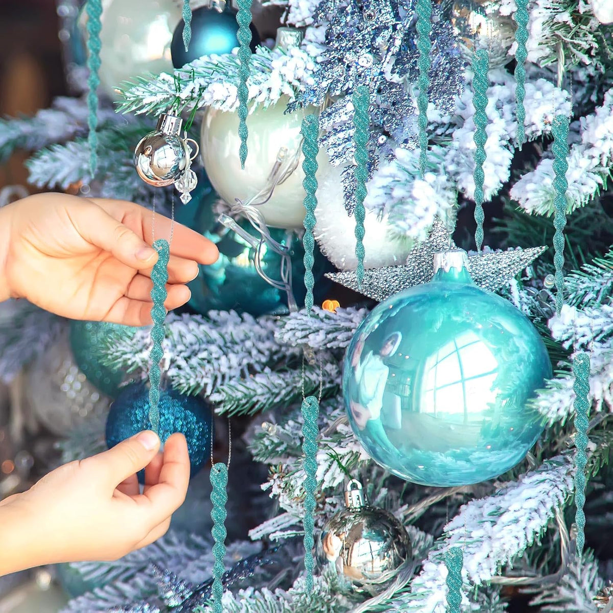 Boao 30 Pcs Christmas Plastic Icicle, Turquoise Blue, 5.12 Inch