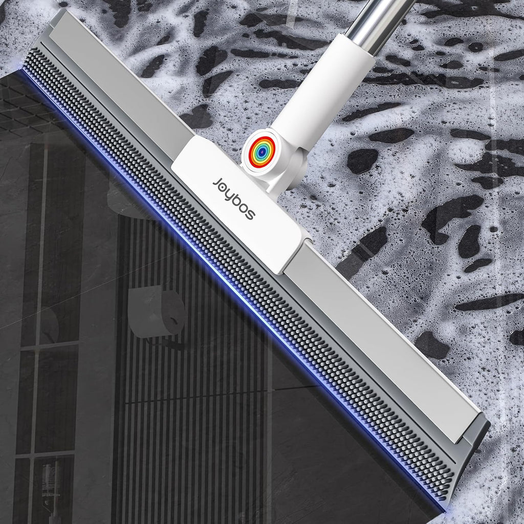 Rubber Squeegee Broom for Floor,Upgrade 62" Long Handle Window Squeegee, 2 Cleaning Cloths, Silicone Pet Hair Remover,Magic Broom Removes Water Spots, Stains, Grease, and Hair from Glass Surfaces.