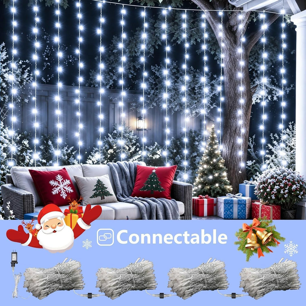 YEGUO 300 LED White Christmas Lights, Curtain Lights Plug in, 8 Modes Hanging String Lights for Bedroom Wall Window Backdrop Indoor Outdoor Party Xmas Decorations-9.8x9.8ft