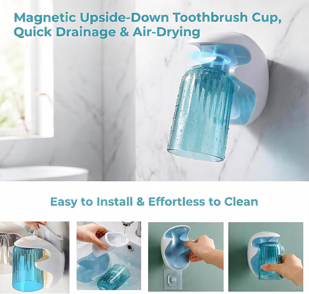 Magnetic Cup Holder for Bathroom & Wall Mount Toothbrush Holder