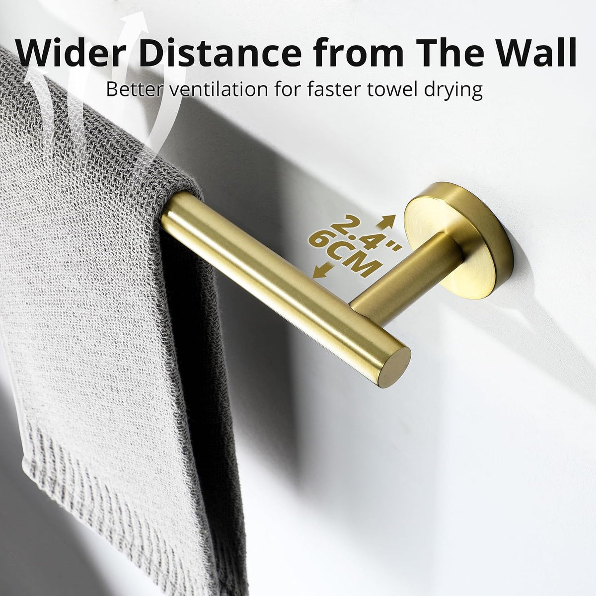Sayayo Brushed Gold Hand Towel Holder for Bathroom Wall, 9 Inch Towel Bar