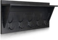 Wall Mounted Coat Rack Shelf, Rustic Wooden Country Style 24" Entryway Shelf with 5 Rustic Hooks featuring Solid Pine Wood. Perfect touch for your Entryway, Mudroom, Kitchen, Bathroom and More, Black