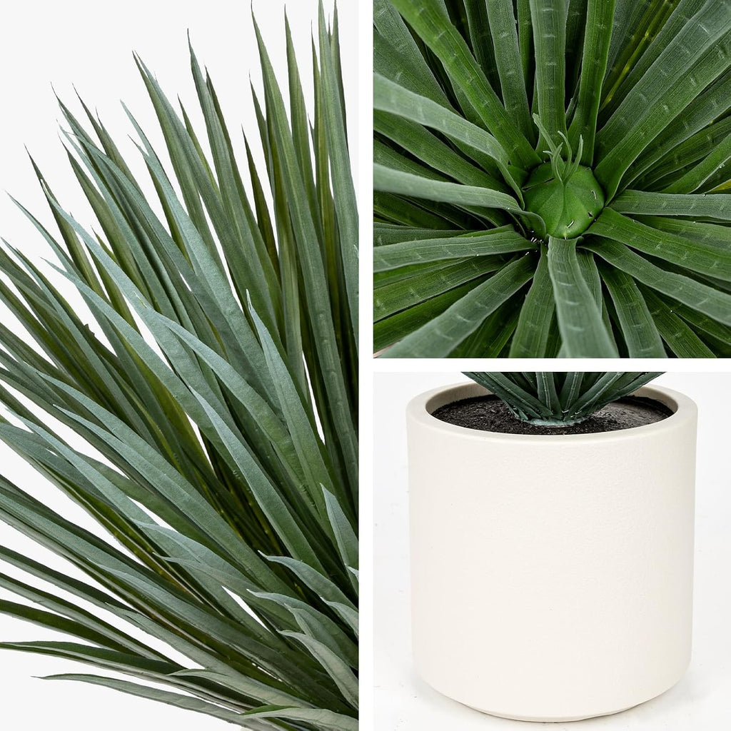 Briful Large Agave Plant Artificial in Resin White Pot, 26.3in Outdoor Fake Agave Plant Realistic Artificial Agave Cactus for Indoor Home Office Garden Front Patio Decor