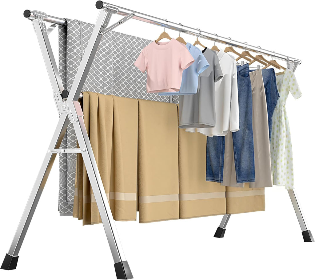 Folding Stainless Steel Laundry Drying Rack 63 Inches