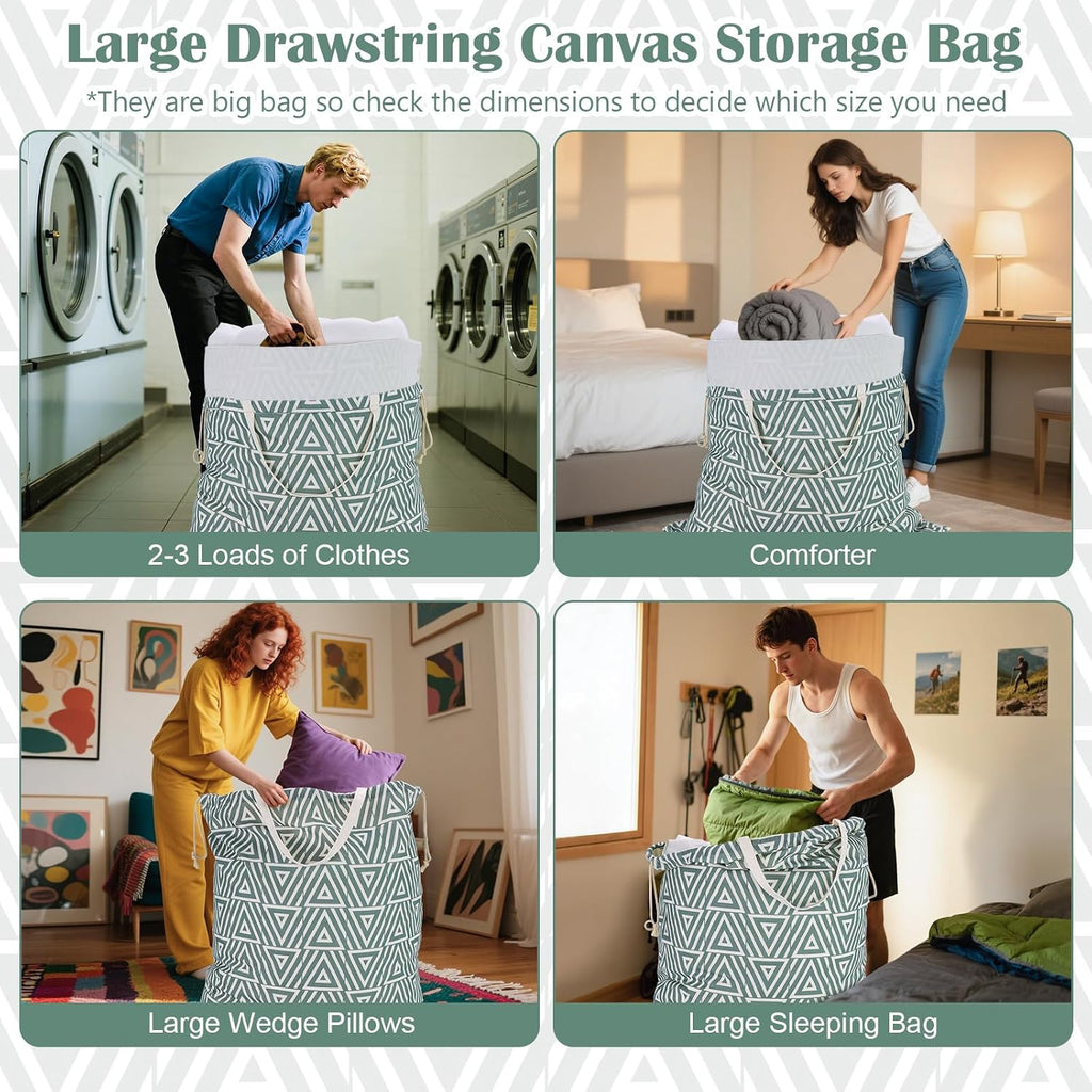 Canvas Laundry Bag 33"Wx 35"H, Heavy Duty Hamper Liner, XL Geom SlateGreen