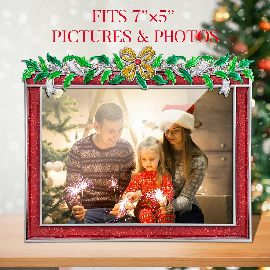 Picture Frame 5x7 Christmas Decorations Metal Photo Display Photo Frames with High Definition Glass Front Gift Ideas Tabletop Home Decorative (Red)