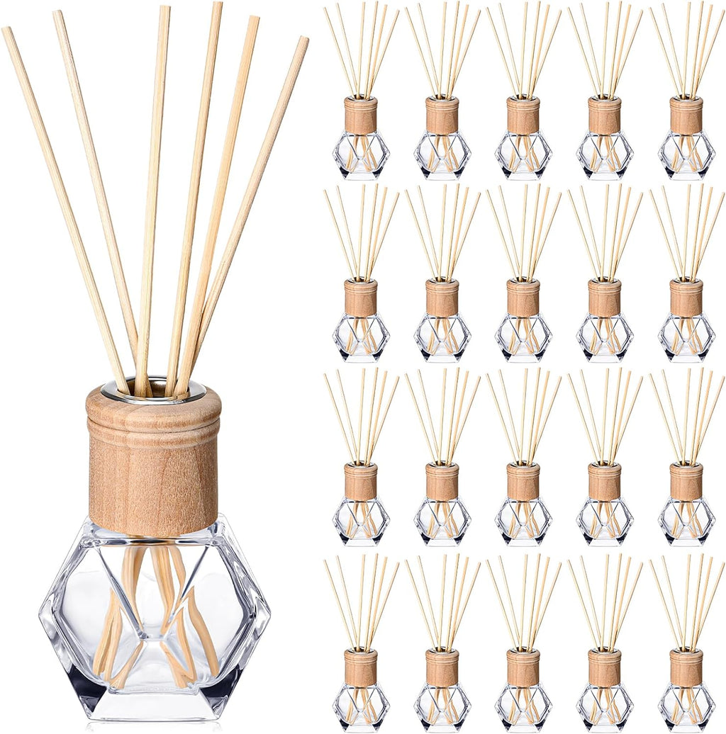Roshtia 20 Set Reed Diffuser Bottles Empty 50ml Glass, Wooden Caps, Sticks