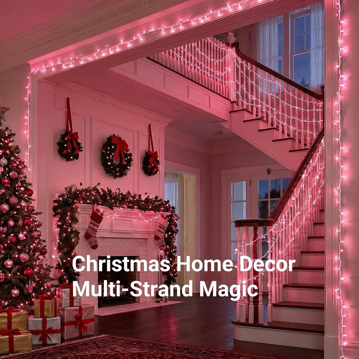 TIGOMOOV Pink Christmas String Lights 100 Count, 21ft White Wire Incandescent Mini Lights, UL Certified 120V Plug in Connectable Indoor Outdoor, Christmas Tree Valentine's Day Wedding Bedroom Decor