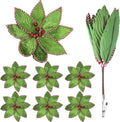 Thiccywoov 6 Pcs Green Peppermint Edge Christmas Poinsettia Stem 10.24 x 3.94 Inch Silk Velvet Artificial Fake Poinsettia Flowers Blooms for Christmas Trees and Holiday Decorations