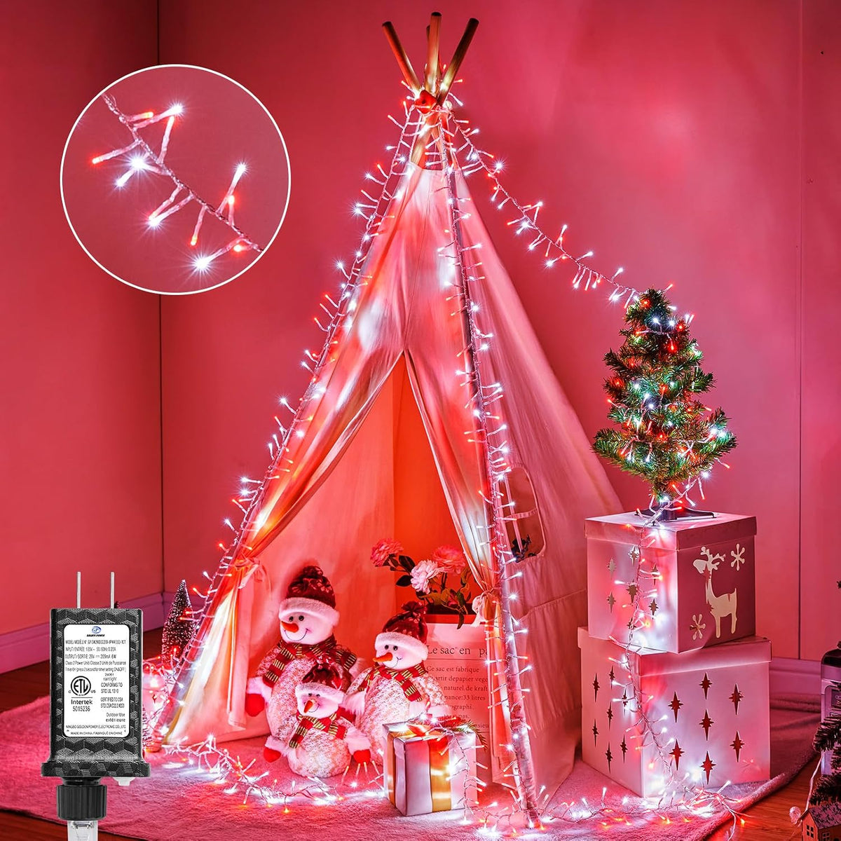 Minetom Christmas Lights Outdoor Cluster Lights - 200 LED 10 Ft Christmas Firecrackers String Lights, 12 Modes Timer Waterproof Connetable Plug in Twinkle Fairy Lights for Xmas Tree Party, Red＆White