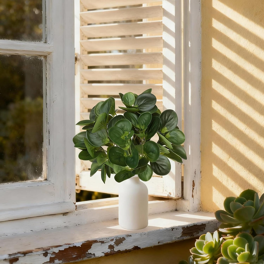 2Pcs 15" Artificial Eucalyptus Plant in Frosted Ceramic Vase for Desk