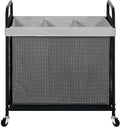 STO STO Laundry Hamper 3 Section, 120L Rolling Laundry Sorter Cart with Removable and Washable Liner Bag, Clothes Hamper with Wheels and Metal Handle for Laundry Room and Bedroom, Gray