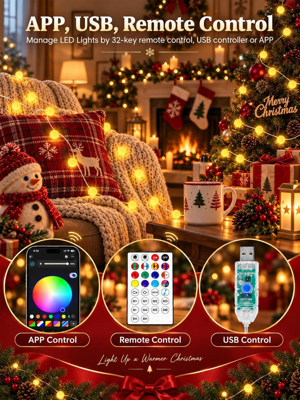 33FT 66LED Globe String Lights Indoor, Color Changing Halloween Lights
