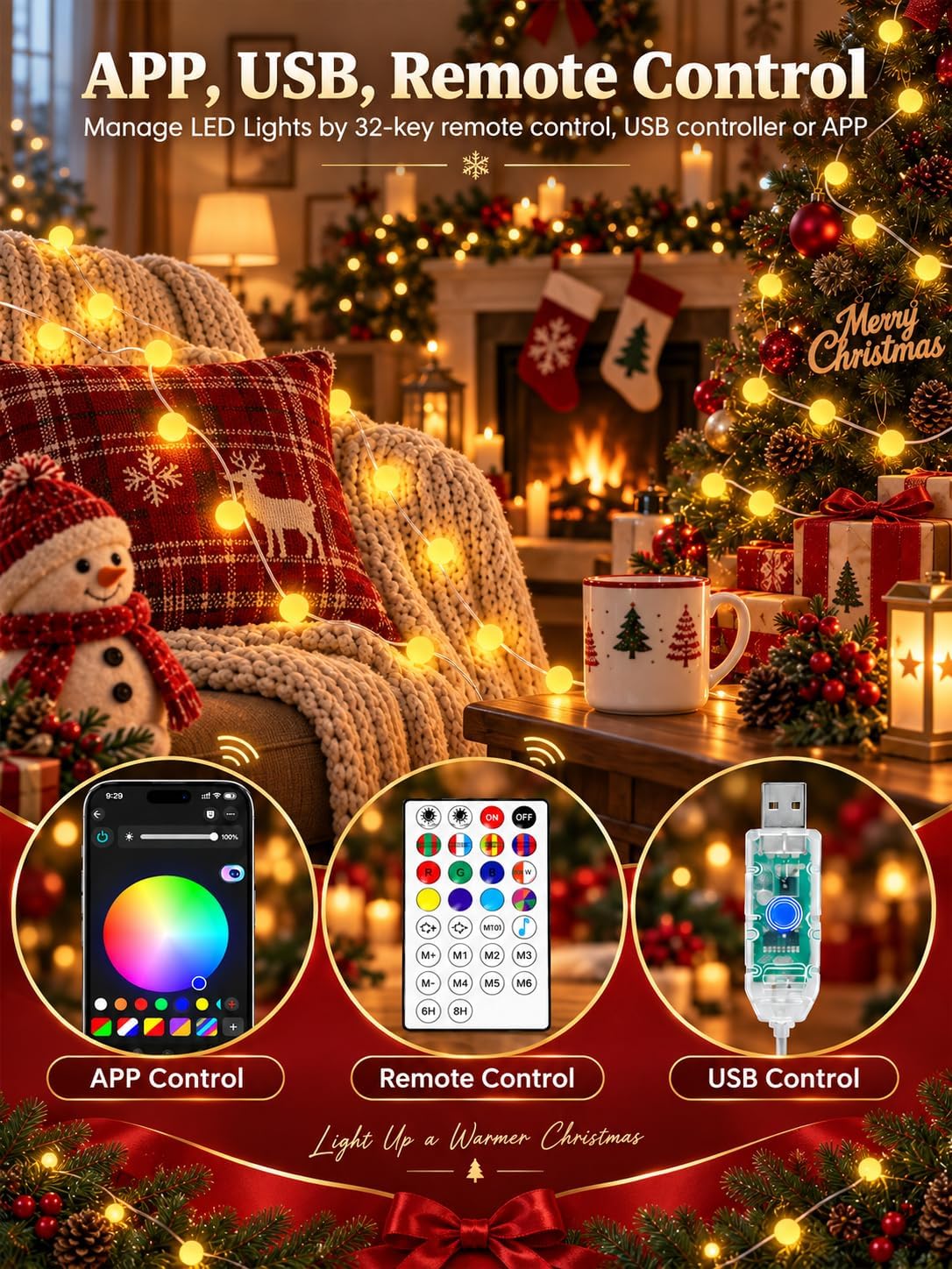 33FT 66LED Globe String Lights Indoor, Color Changing Halloween Lights