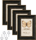 Black 4x6 Picture Frames, 4 Pack, Vintage Rustic Style, Gold Trim