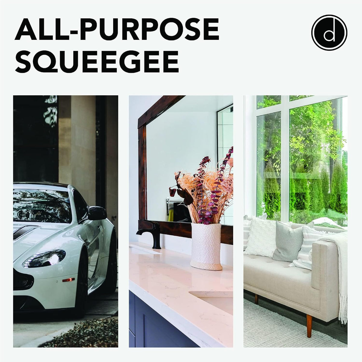 Squeegee for Shower Door, Car Windshield, and Glass Window - 2 Extra Silicone Replacement Blades - Foam Handle - Gray