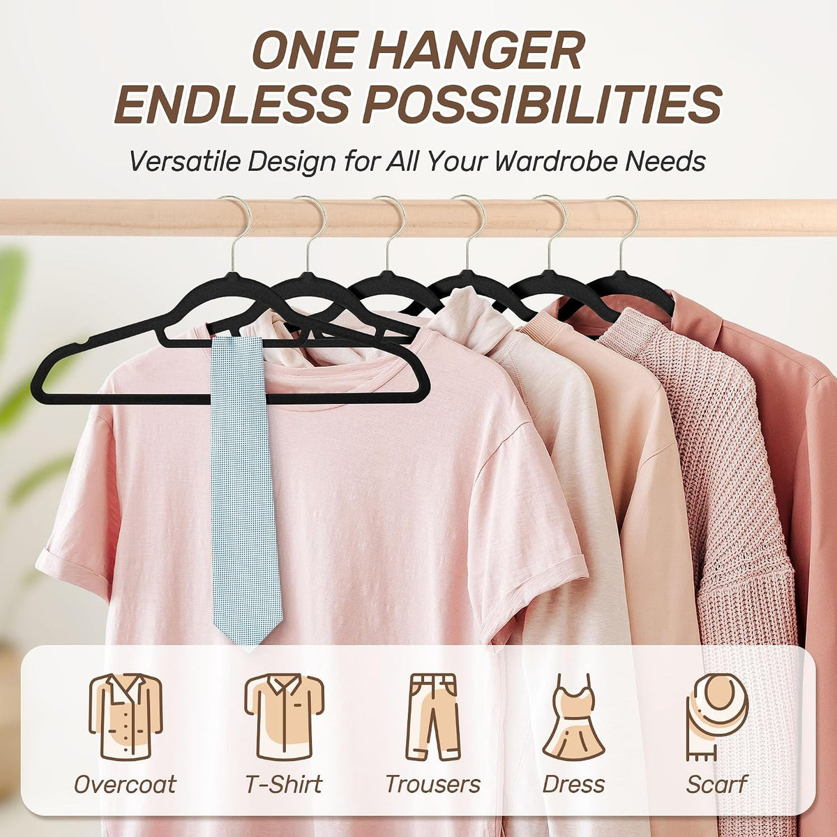 Velvet Hangers 30 Pack with Gold Hooks, Non-Slip Felt Clothes Hangers Black