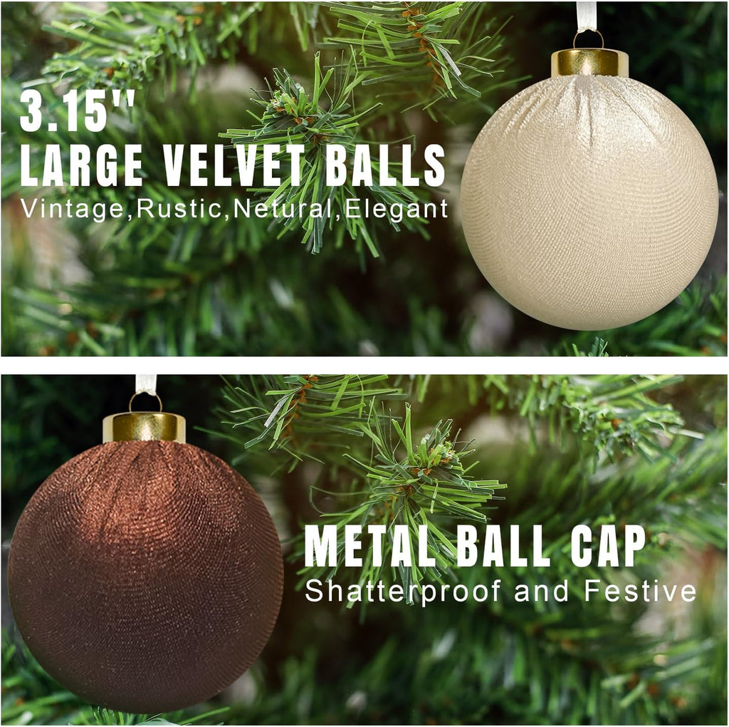 15Pcs 3.15" Large Brown Velvet Balls Ornaments Set for Christmas Tree