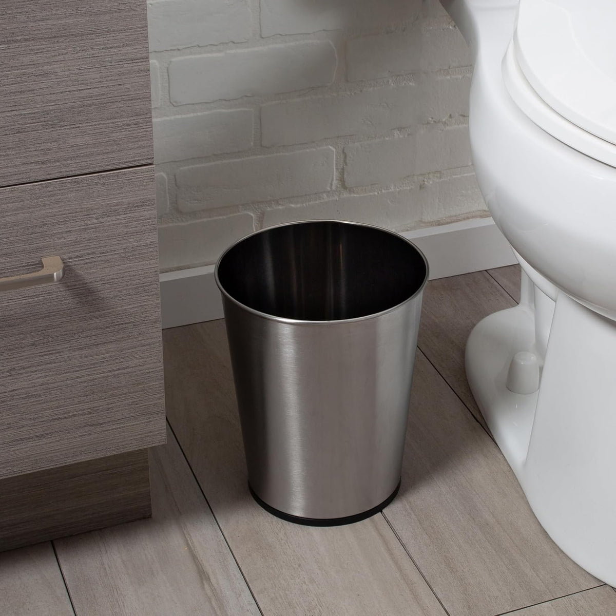 Bath Bliss 5 Liter Small Wastebasket | 2 Pack | Round Open Top | Trash Can | Bathroom | Bedroom | Kitchen | Office | Dorm | Disposal Waste Bin | Garbage | Stainless Steel