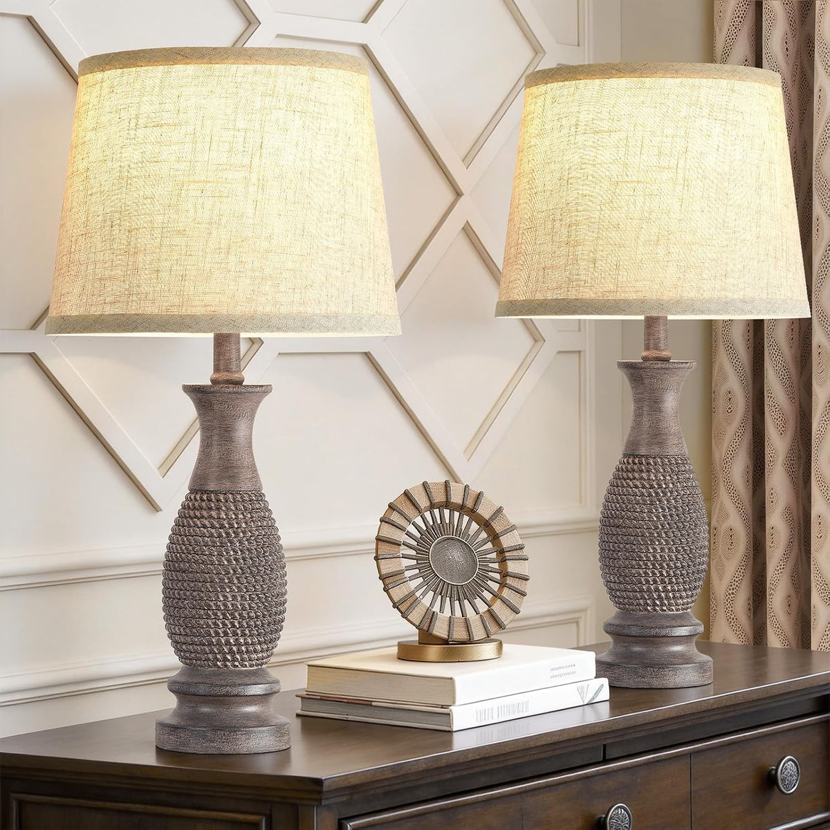 21.6" Bedside Lamps Set of 2, Resin Lamp for Bedroom Farmhouse Table Lamps