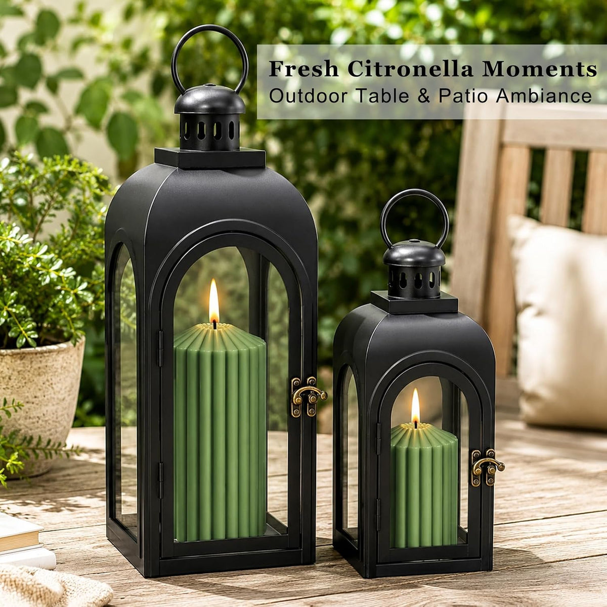 Ribbed Decorative Scented Pillar Candles, 3 Pack,2.8 x 4/6/8 Inch, Green