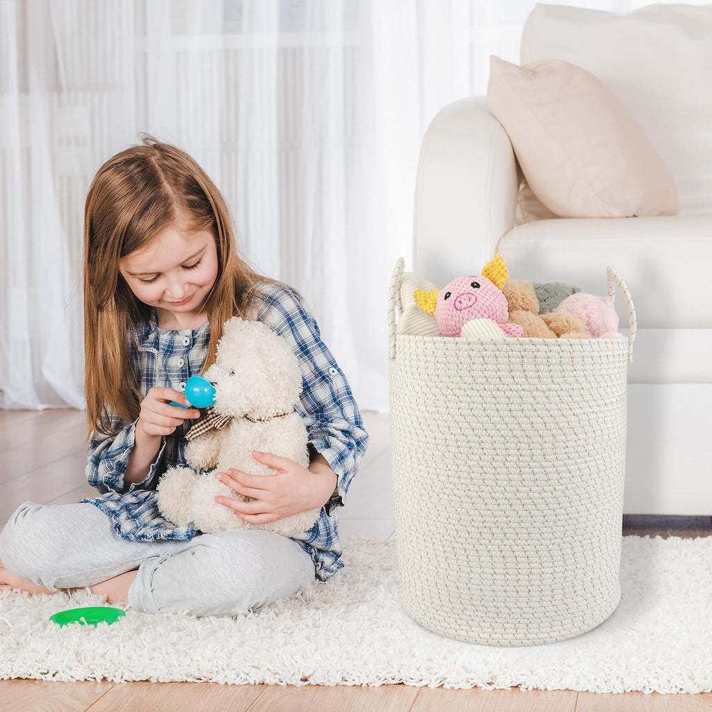 XUANGUO Cotton Rope Laundry Basket Hamper for Clothes, striped