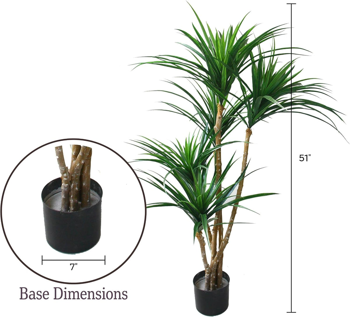 Pure Garden Tropical Yucca Plant Artificial Tree, 21” x 51”