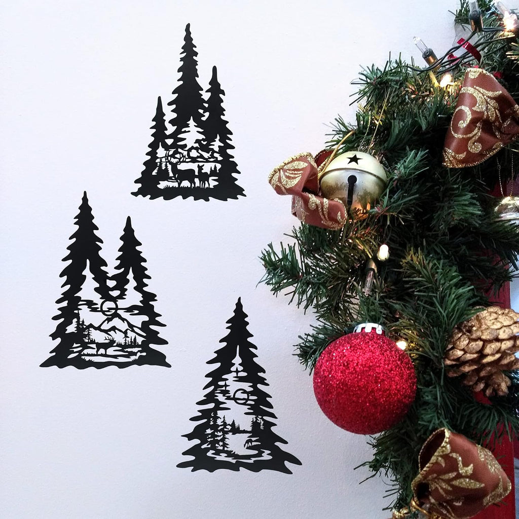 J-Fly Metal Pine Wall Art, Black Forest Autumn Hunting Valentine Decor, Outdoor Metal Wall Art for Kitchen, Bedroom, Fireplace, Winter Gifts 15 Inch
