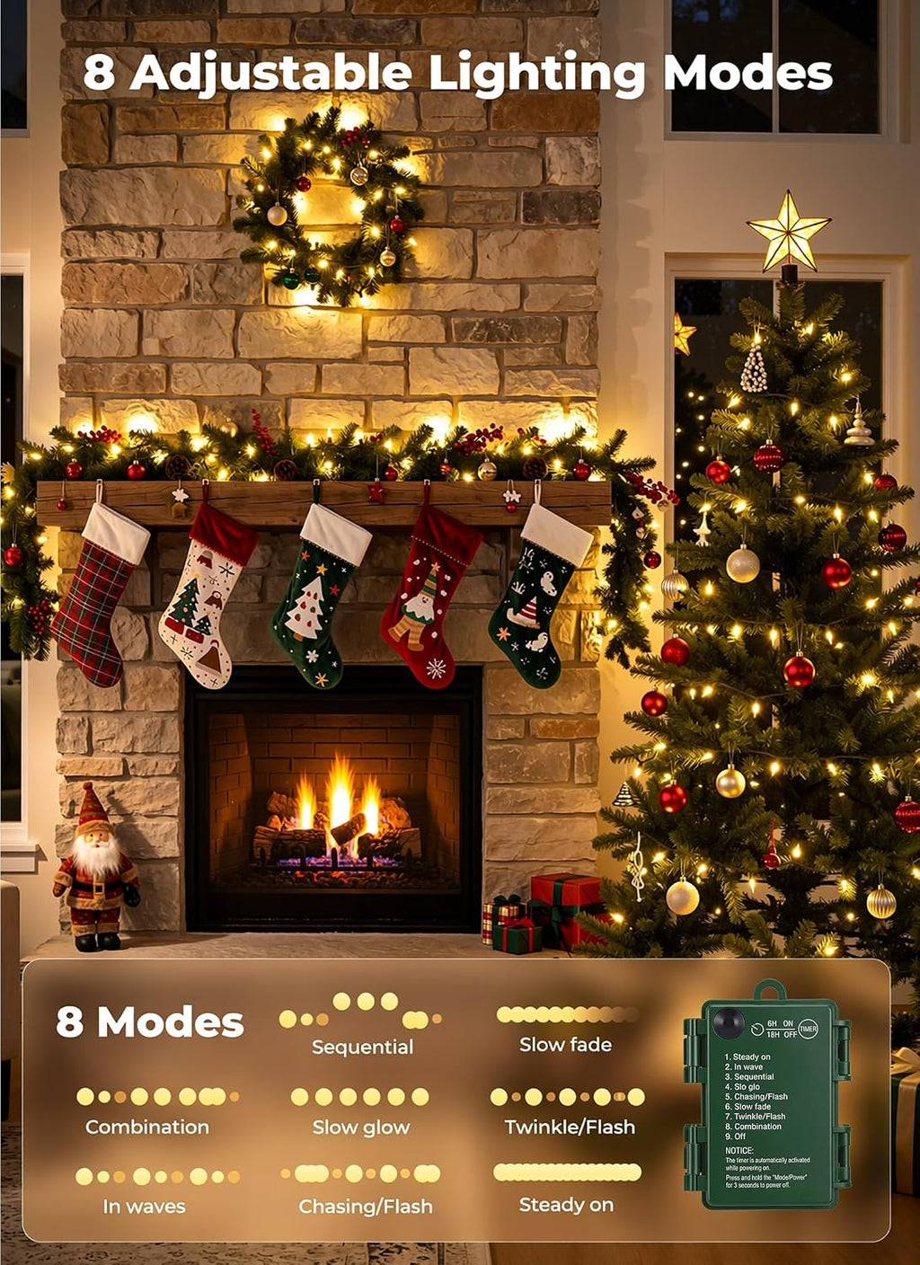 Brightown Battery Operated Christmas Lights, 4 Pack Total 100 LED 71.2Feet