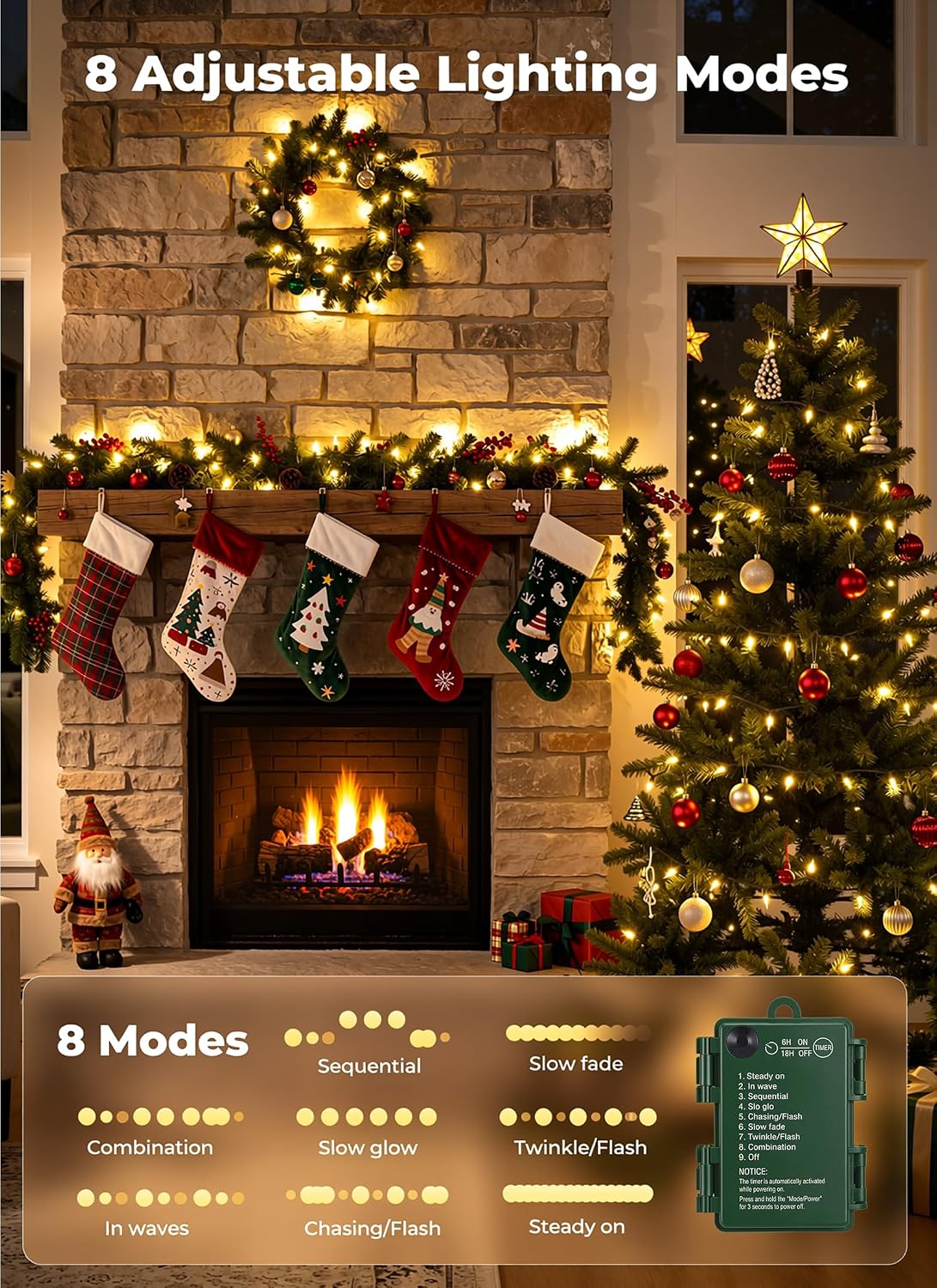 Brightown Battery Operated Christmas Lights, 4 Pack Total 100 LED 71.2Feet