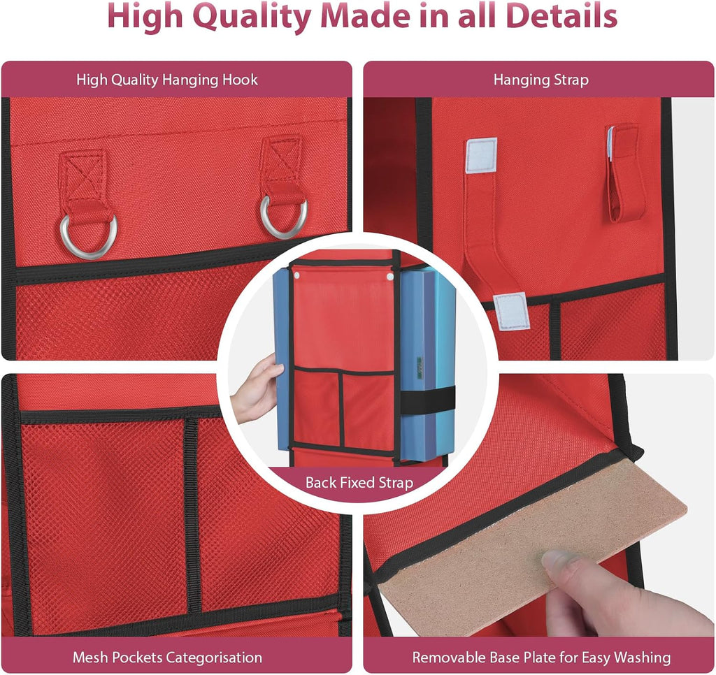 LOVEGRASS 3 Shelf Hanging Locker Organizer with Side Pockets, Red and Black